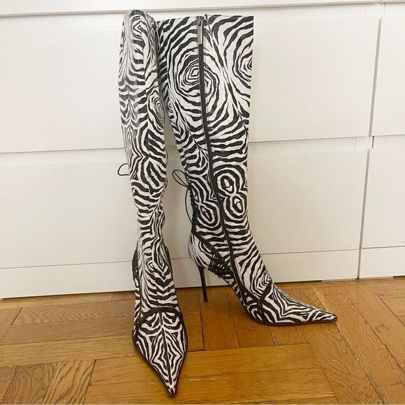Gianmarco Lorenzi Zebra Tall Boots In Size IT39.5 - Picture 1 of 10